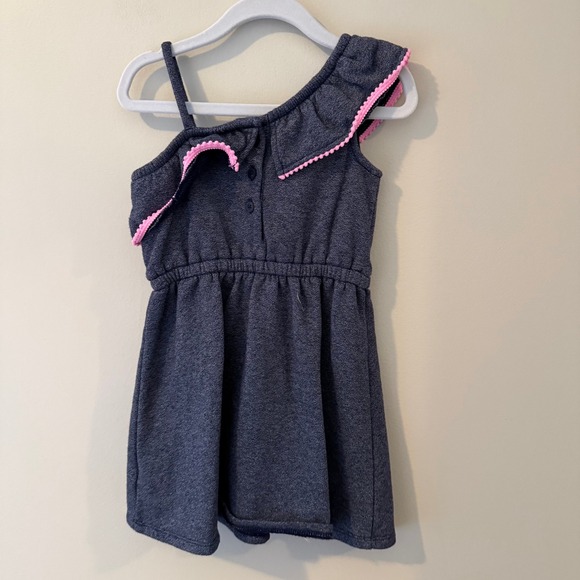 Janie and Jack Girls Blue Denim Look One Shoulder Ruffle Dress Size 2T - Picture 2 of 4